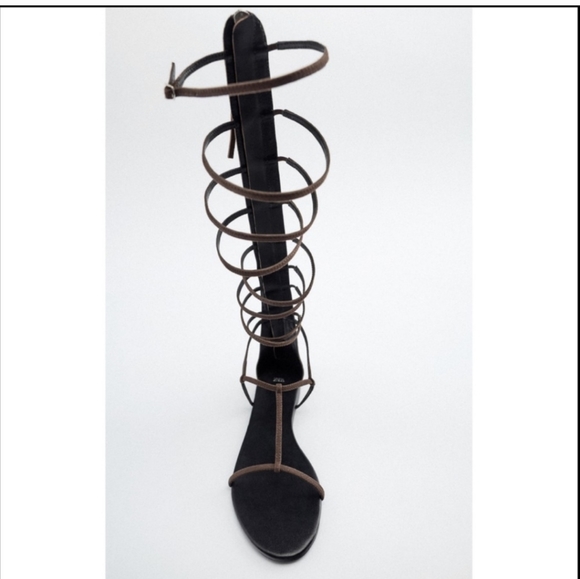 ZARA TALL FLAT LEATHER GLADIATOR SANDALS - Picture 4 of 8